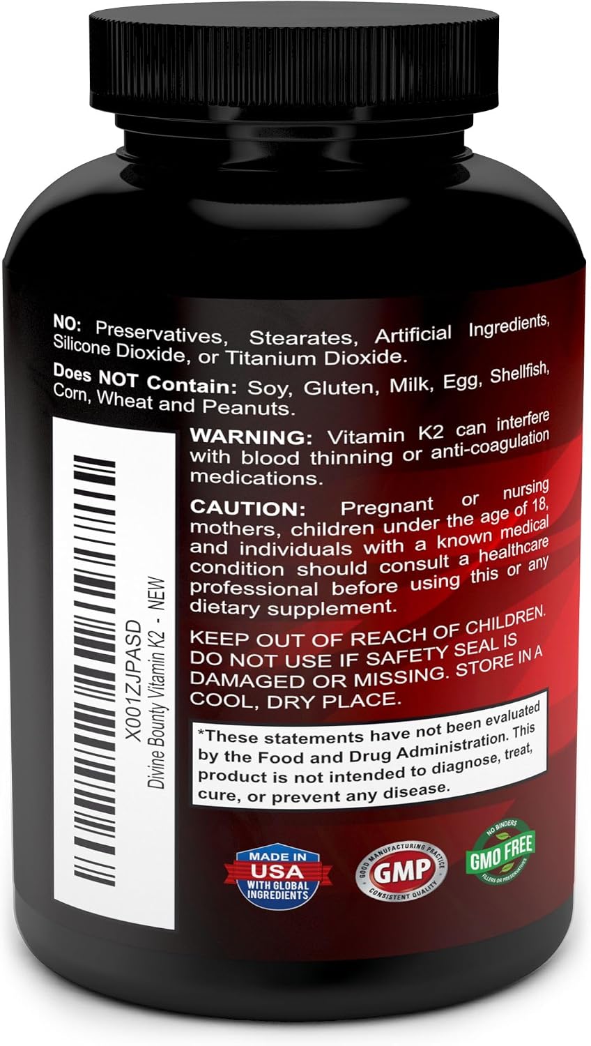 Divine Bounty Vitamin K2 (MK-7 & MK-4) with D3 - 5000 IU D3, 100mcg MK-7, 500mcg MK-4 - 90 Vegetarian Capsules - görsel 3