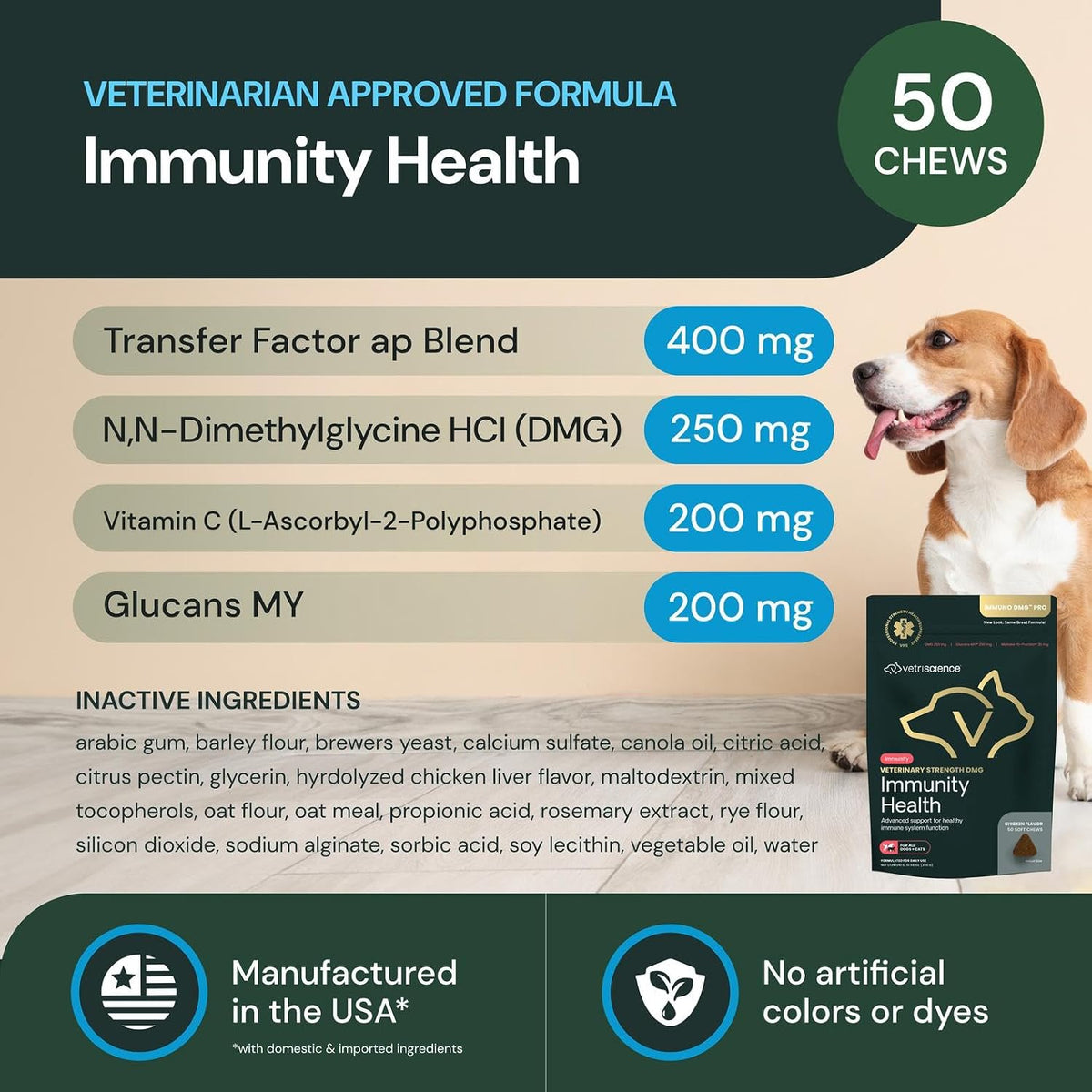 VETRISCIENCE Veterinary Strength DMG Immunity Health Chews - Immune System Support for Dogs & Cats - Liver Function Support - Antioxidant Support for Pets - Chicken Flavour - 50 Count - görsel 3