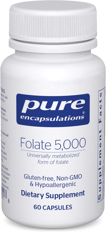 Pure Encapsulations – Folate 5,000 – Activated Vitamin B9 (as Metafolin® 5-MTHF) – 60 Capsules