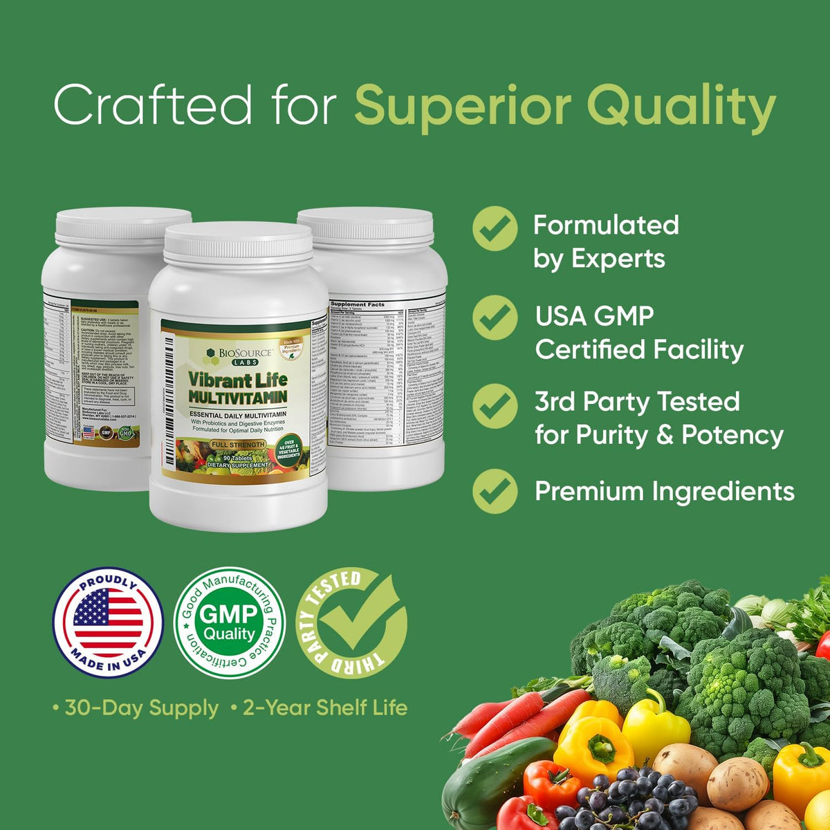 Vibrant Life Multivitamin with Probiotics, Digestive Enzymes & B Complex – Over 45 Fruits and Vegetables, Non-GMO, Gluten-Free, Daily Vitamins & Minerals for Men & Women (30-Day Supply) - görsel 7