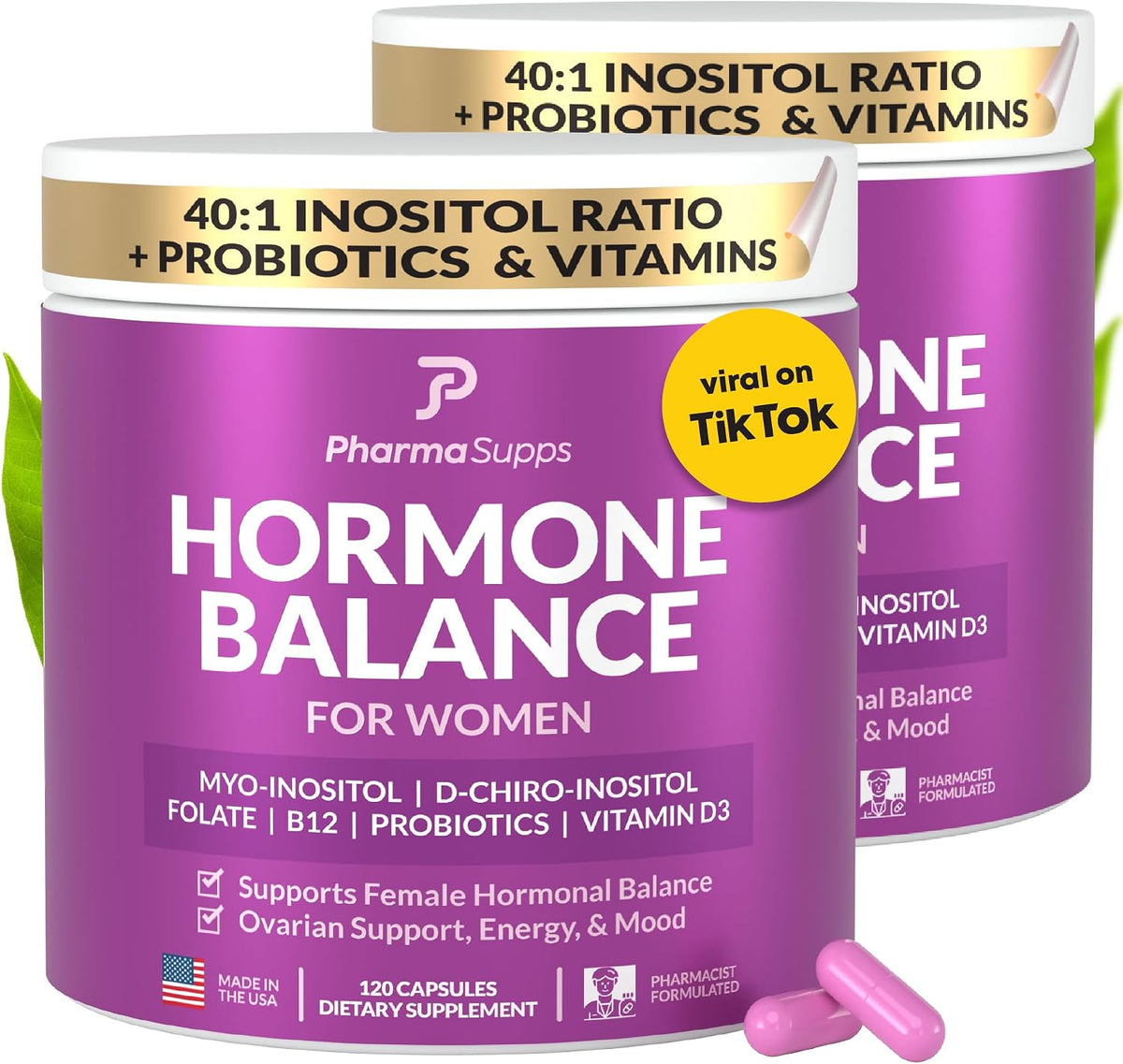 Inositol+ Hormonal Balance Supplement – 40:1 Myo/D-Chiro Inositol with Probiotics (240 Capsules) - görsel 1