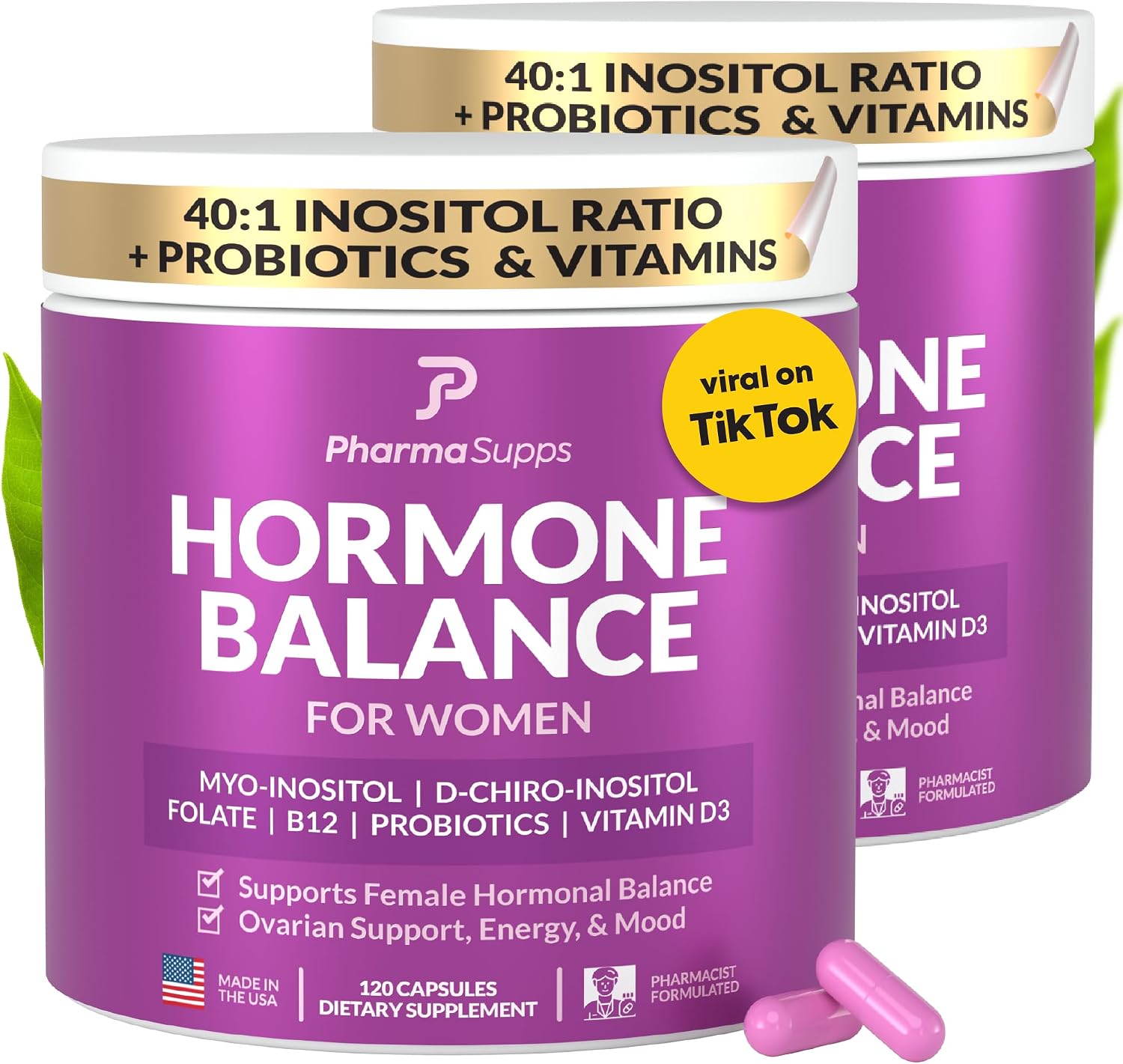 Inositol+ Hormonal Balance Supplement – 40:1 Myo/D-Chiro Inositol with Probiotics (240 Capsules) - görsel 1