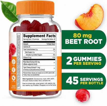 Lifeable Beetroot Gummies - Great-Tasting Beetroot Chewables - Vegetarian Beetroot Chews for Adults, Men and Women - 90 Gummies