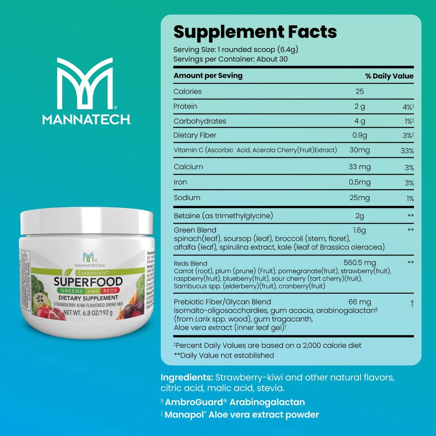 Mannatech Superfood Greens and Reds, Strawberry & Kiwi, 192g - görsel 2
