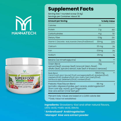 Mannatech Superfood Greens and Reds, Strawberry & Kiwi, 192g