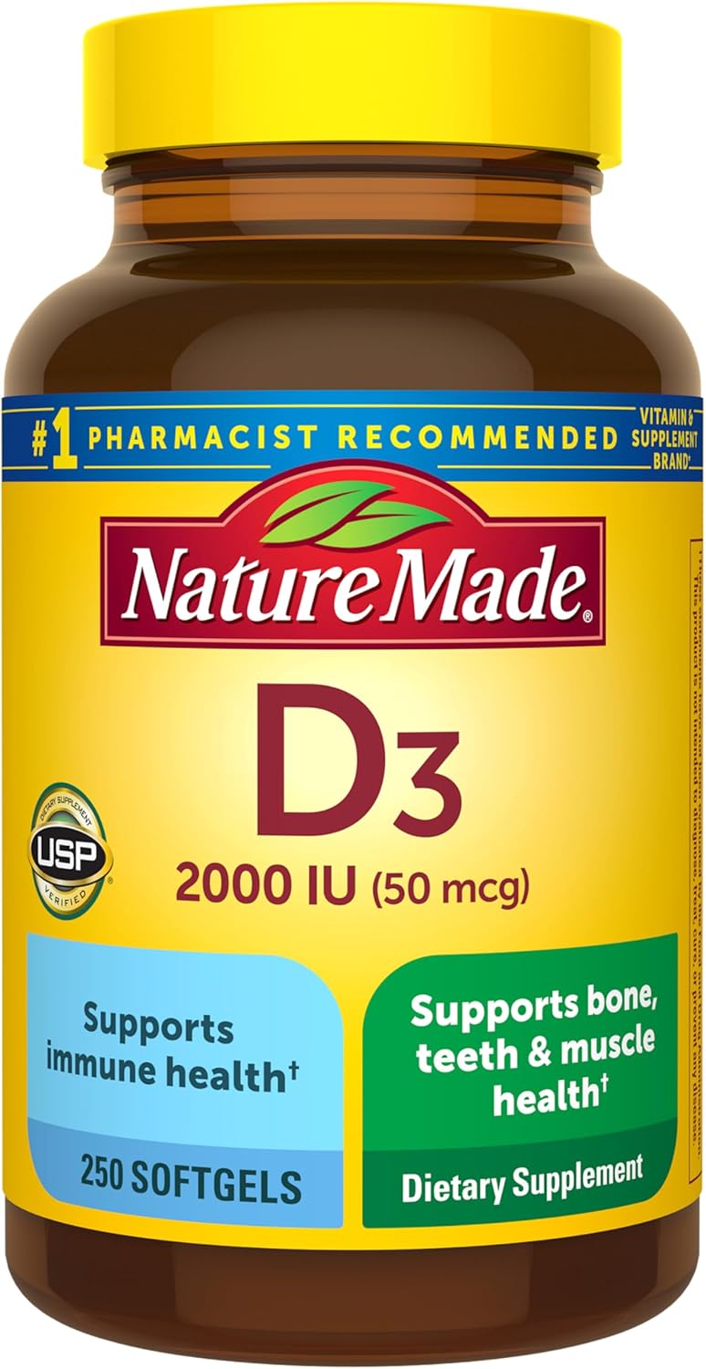 Nature Made Vitamin D3 2000 IU (50 mcg), 250 Softgels - görsel 1