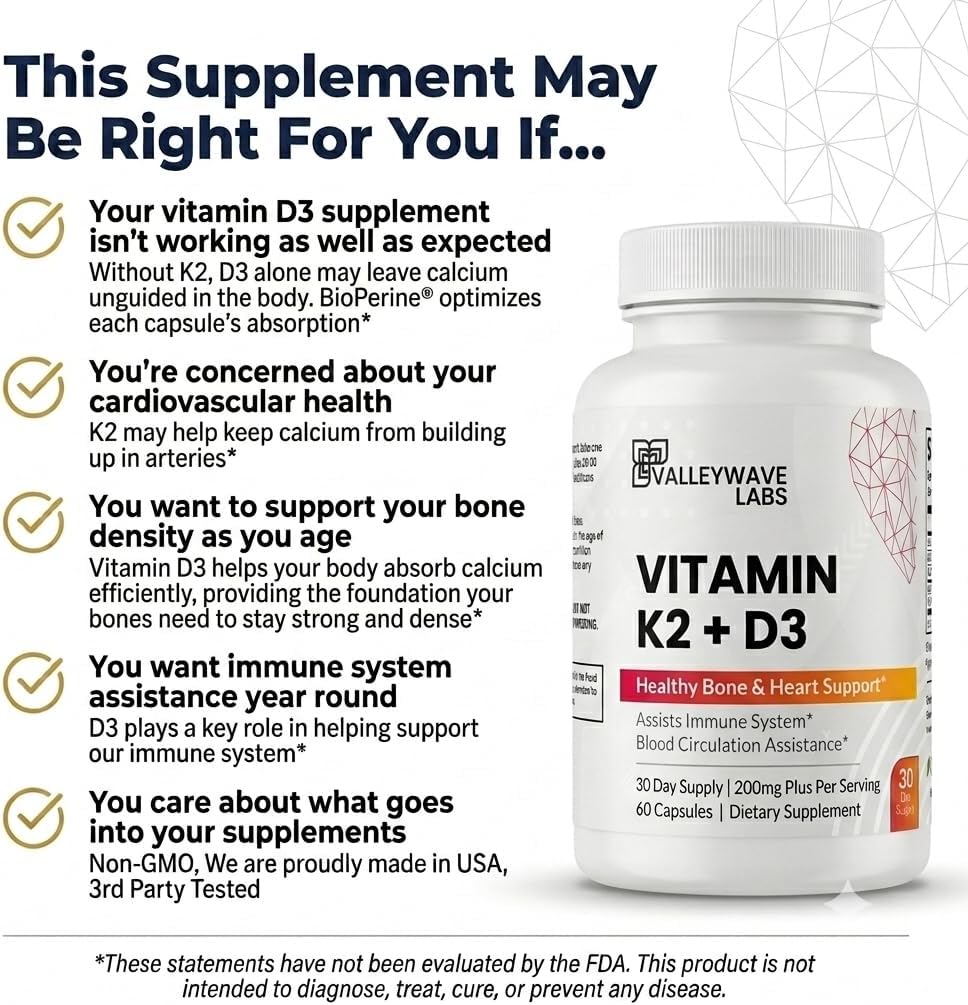 Vitamin D3 K2 Capsules - 2-in-1: Vitamin K2 MK7 100 mcg + Vitamin D3 5000 IU (125 mcg) - Bones, Teeth, Muscles & Immune Health - 60 Capsules - görsel 2