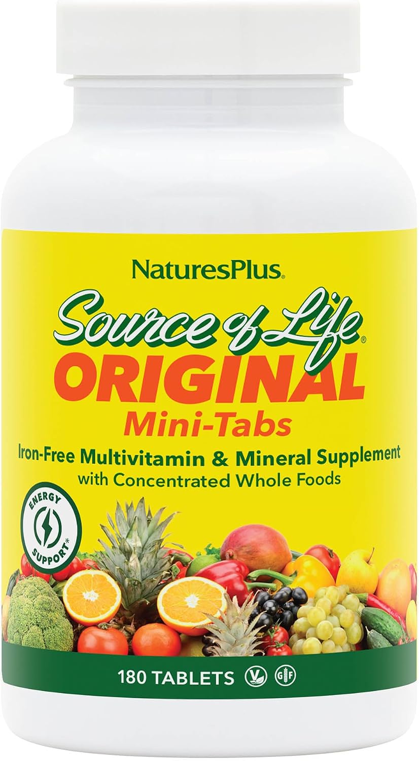 NaturesPlus Source of Life No Iron Multivitamin & Mineral Supplement - 180 Mini-Tabs - görsel 1