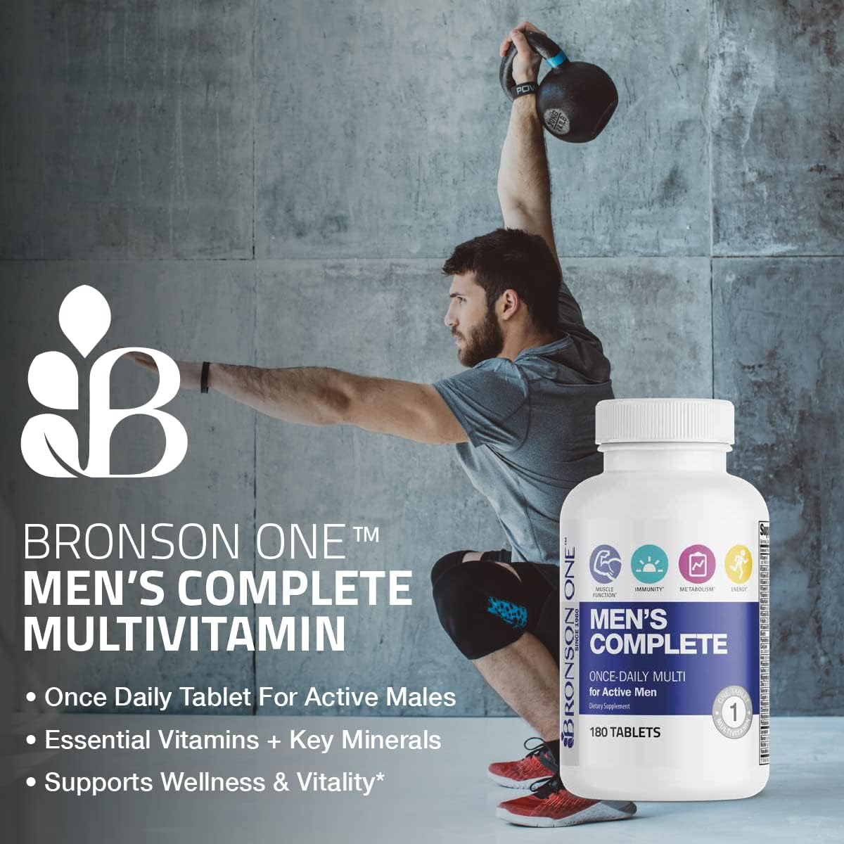 Bronson ONE Daily Men’s Complete Multivitamin Multimineral Once-Daily Multi for Active Men, 180 Tablets - görsel 3