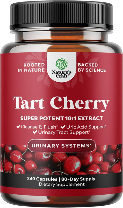 Extra Strength Tart Cherry Capsules - Tart Cherry Extract for Uric Acid and Kidney Support - Fruit Extract Supplement for Urinary Tract Health & Joint Care - 120 Capsules