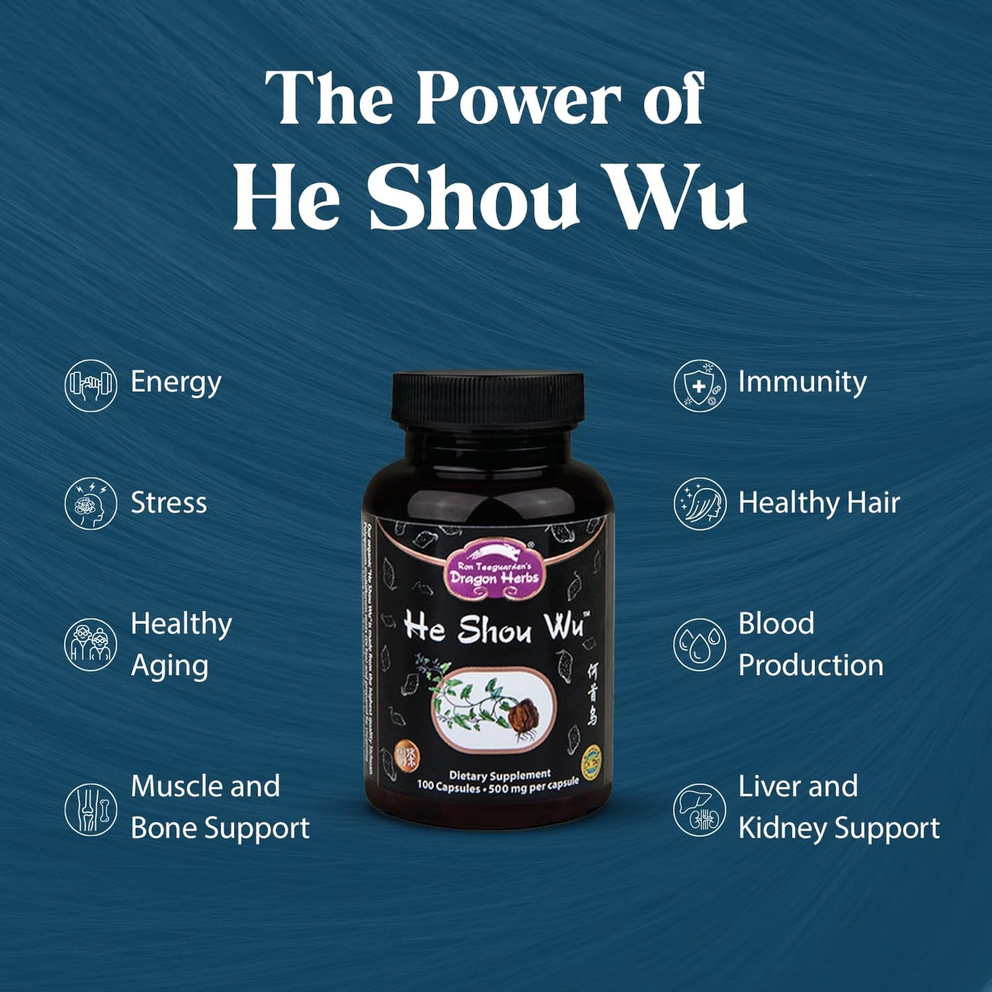 Dragon Herbs He Shou Wu - Prepared He Shou Wu Supplement, 100 Capsules - görsel 2
