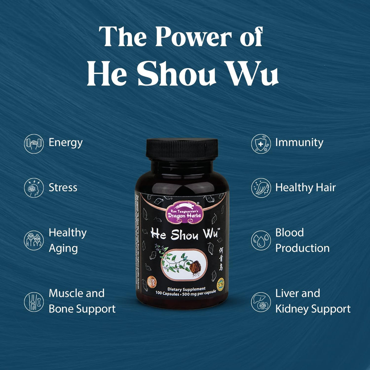 Dragon Herbs He Shou Wu - Prepared He Shou Wu Supplement, 100 Capsules - görsel 2