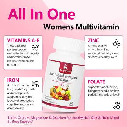 JulyDeer Women's Multivitamin - Complete Daily Multivitamin and Multimineral with Vitamins A, C, D, E, B-Complex, Zinc - 60 Tablets