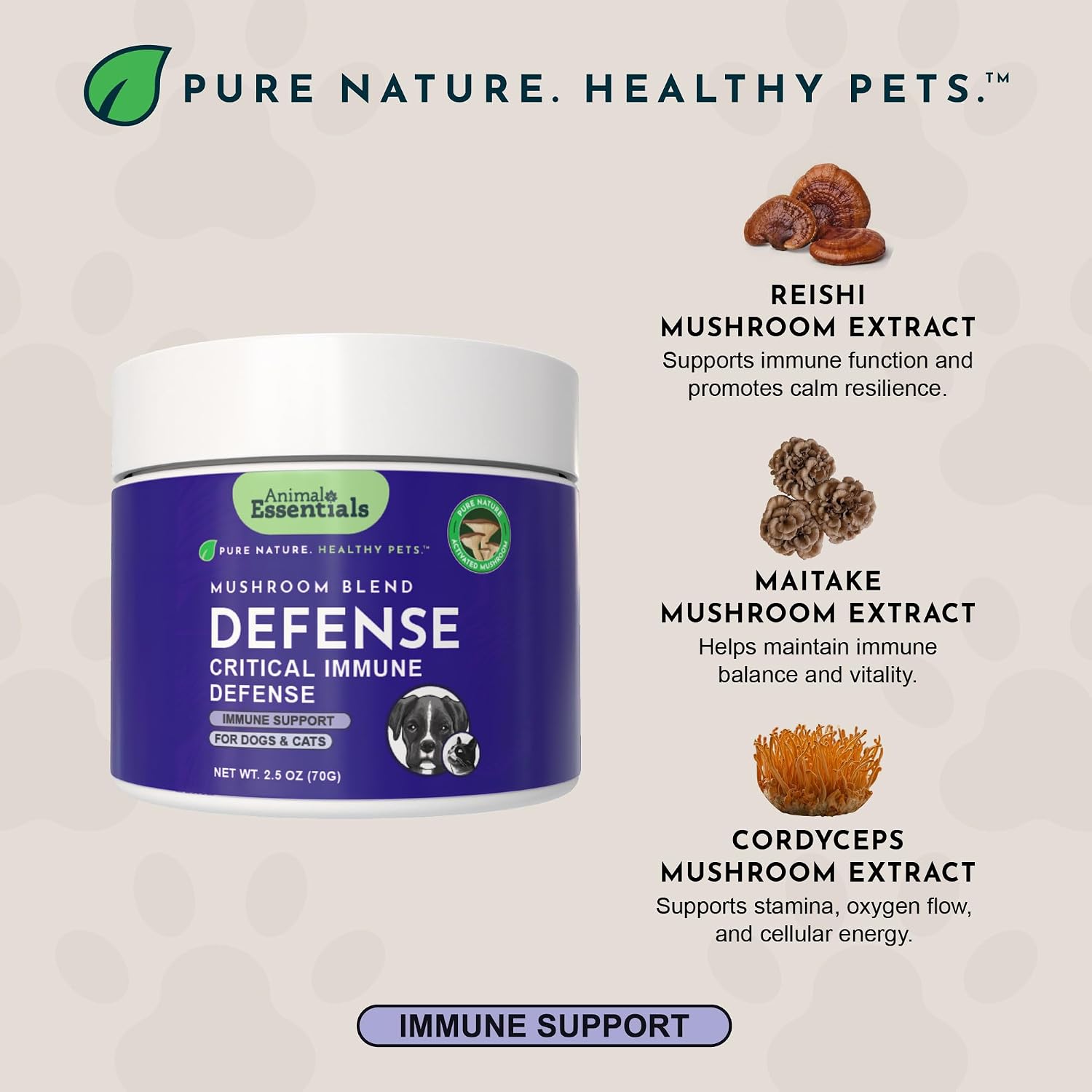 MUSHROOM DEFENCE Supplement for Dogs & Cats - Critical Immune Defence, Reishi, Maitake, Cordyceps, Mushroom Powder Extract - 70 g (Pack of 1) - görsel 4