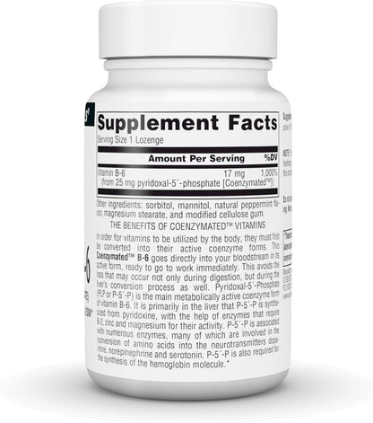Source Naturals Coenzymated B-6, P-5-P Pyridoxal-5-Phosphate, 25 mg - 120 Lozenges