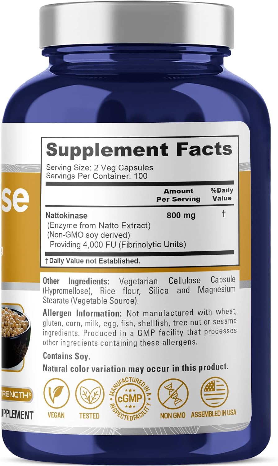 NusaPure Nattokinase 4000 FU 800mg, 200 Vegetable Capsules (Vegan, Non-GMO) - görsel 2