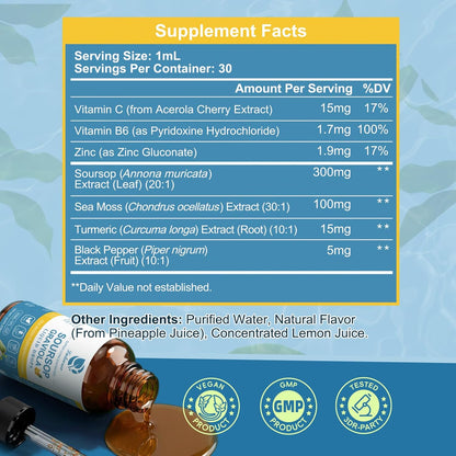 (2 Pack) Soursop Graviola Leaf Extract Liquid Drop Plus Pure Botanical Sea Moss for Cell Support & Regeneration, Immunity and Gut Health, Soursop Bitters Liquid – Full Texture, Pineapple Flavour, 30 ml