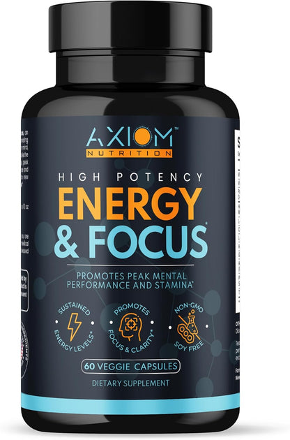 Energy and Focus – Extra Strength 200mg Caffeine and Lion's Mane Mushroom Supplement, 60 Capsules – with Alpha GPC, L-Theanine, L-Tyrosine to Support Brain Function and Concentration