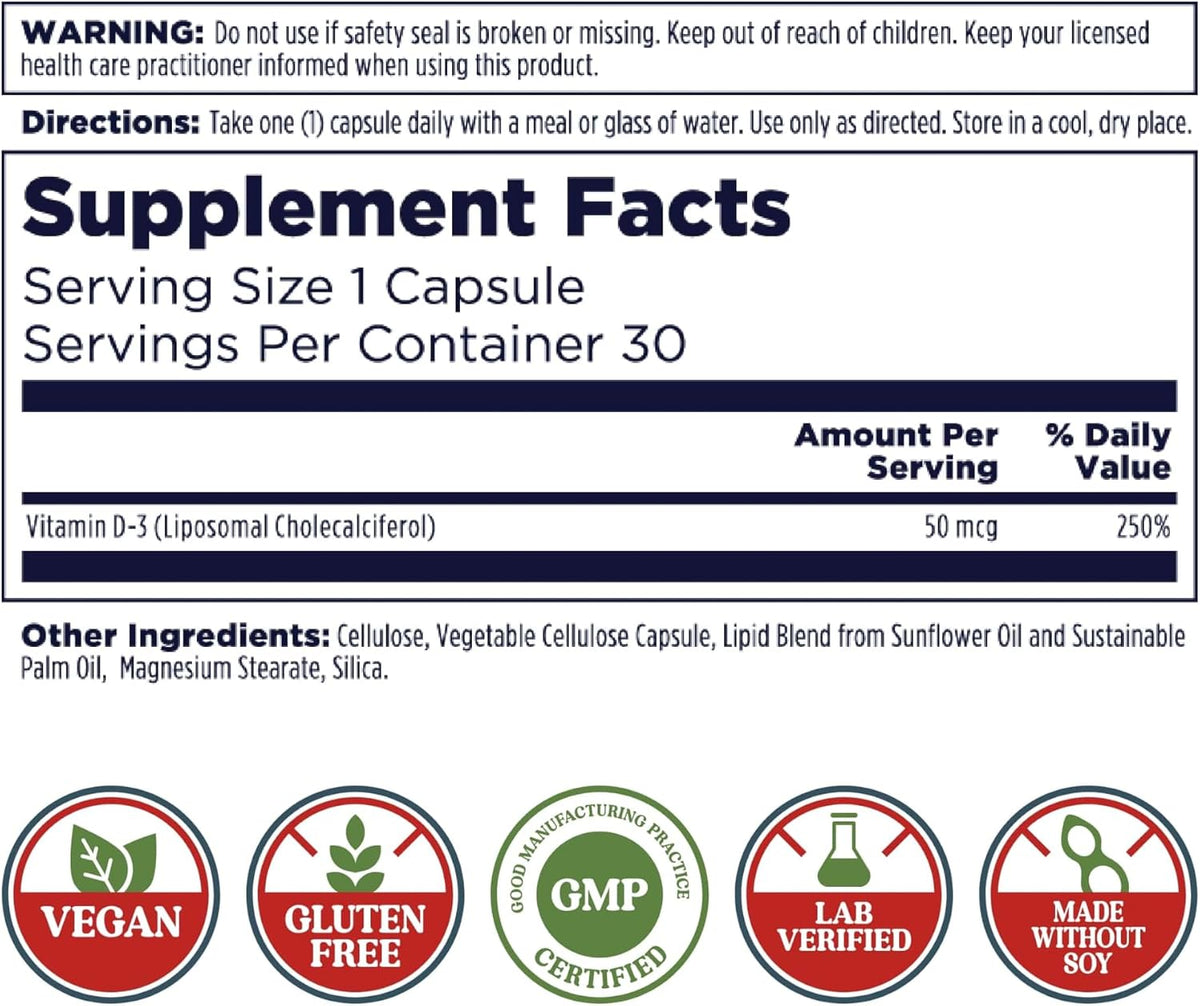 KAL Liposomal Vitamin D3 50 mcg (2000 IU) - 30 Veggie Capsules - görsel 2