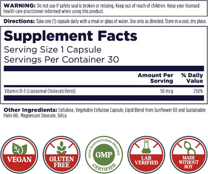 KAL Liposomal Vitamin D3 50 mcg (2000 IU) - 30 Veggie Capsules