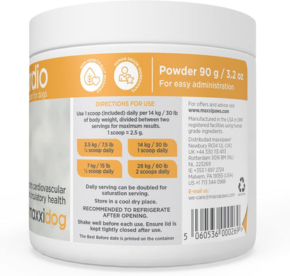 maxxicardio Heart Support for Dogs (Small Size) – Taurine + L-Carnitine + Hawthorn + Ginkgo – Helps Support Circulation, Energy & Stamina – Easy Mix Powder – Made in USA – 90g
