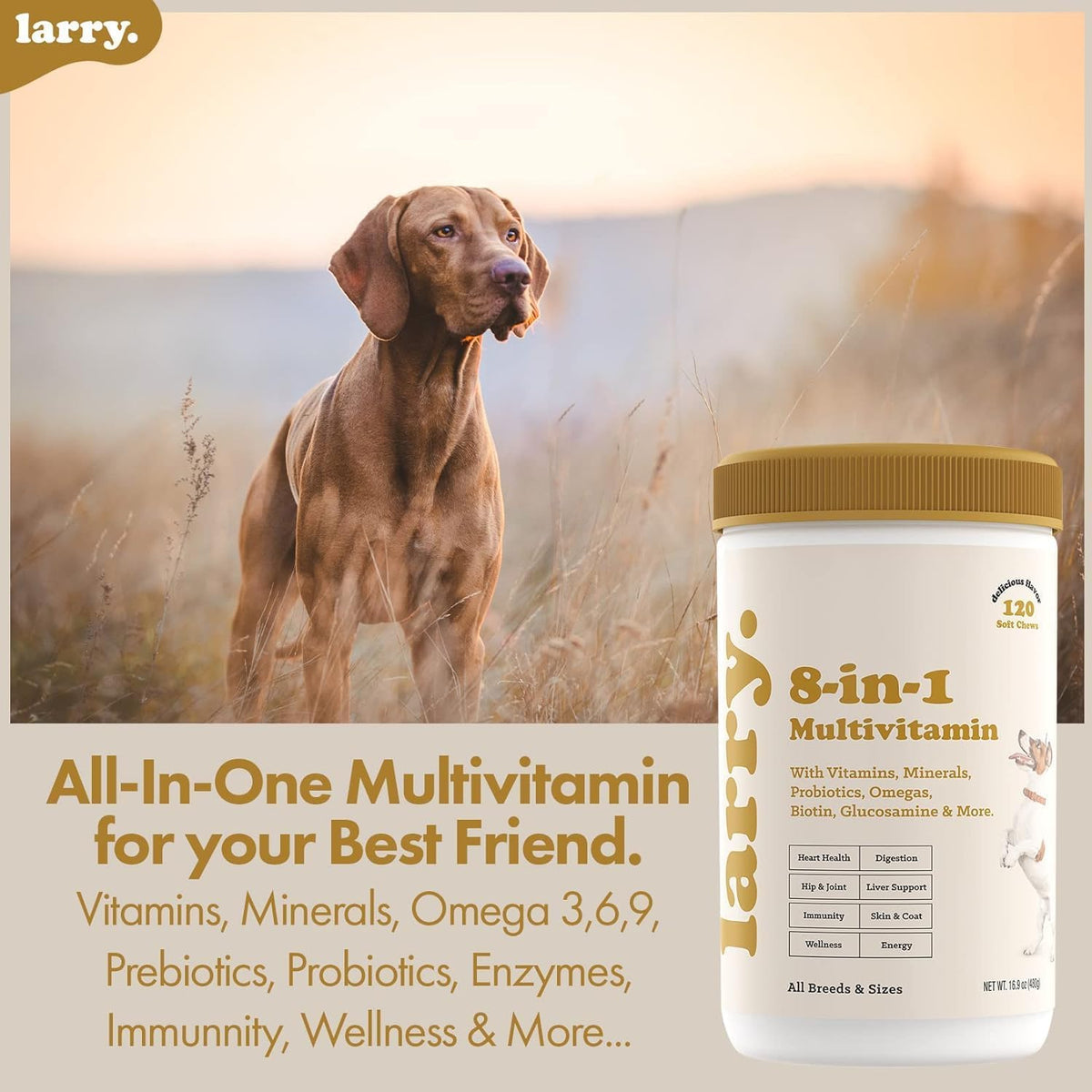 Larry 8-in-1 Multivitamin for Dogs | Heart, Digestion, Liver, Skin, Coat, & Joint Support | 60 Soft Chews - görsel 1