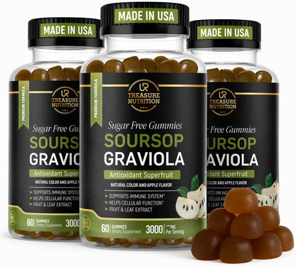 Soursop Leaf and Fruit Gummies - 3000mg Graviola Extract - 2 Pack - 120 Count - Sugar Free & Vegan