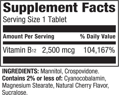 Spring Valley Vitamin B12 2500 mcg Quick-Dissolve Tablets - 120 Tablets (Vegan, Cherry Flavour)