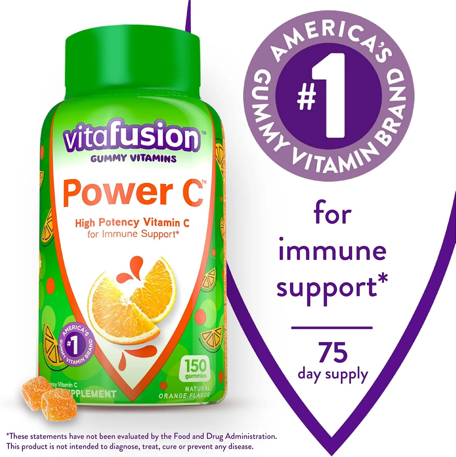 Vitafusion Power C Vitamin C Gummies for Immune Support, Orange Flavoured, 150 Count - görsel 2