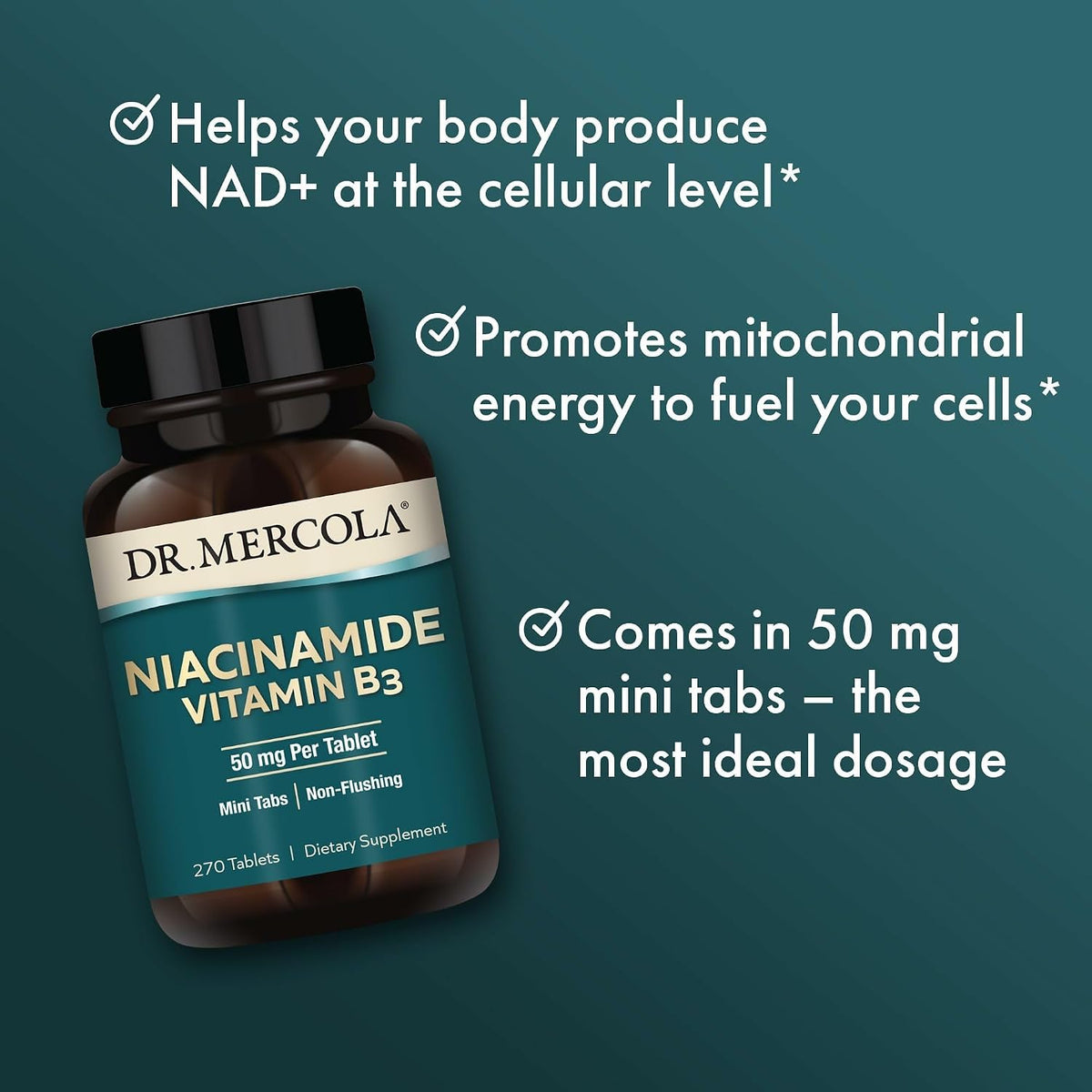 Dr. Mercola Niacinamide Vitamin B3 - 50 mg per Tablet, Non-Flushing, Mini Tabs - 270 Tablets - görsel 5