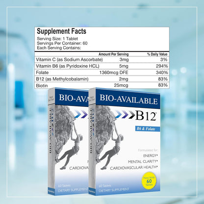 Wellgenix Bio-available Sublingual B12 - 60ct (2 Pack) - Daily Multivitamin with Vitamins C, B6, B12, Folate & Biotin