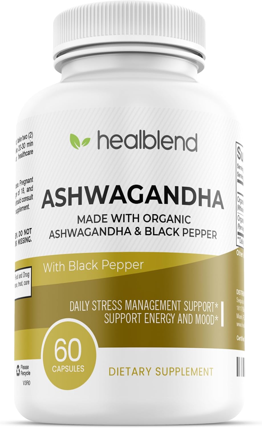 Organic Ashwagandha 1300mg with Black Pepper Extract - Mood and Energy Support Supplement - 60 Capsules - görsel 1