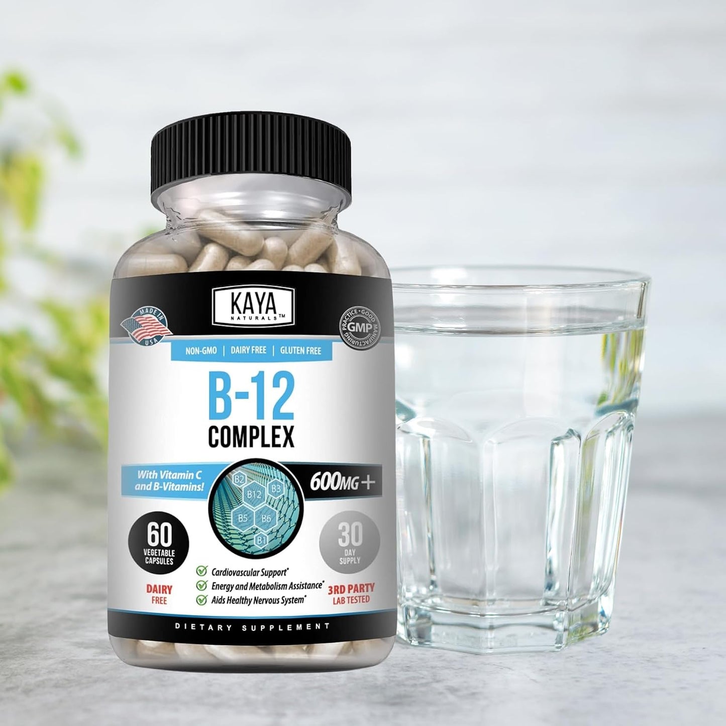Kaya Naturals B-12 Complex | Multivitamin Supplement for Women & Men | Energy and Metabolism Support | with Biotin, Choline, Inositol, Folate, and Vitamin C – 60 Capsules - görsel 7