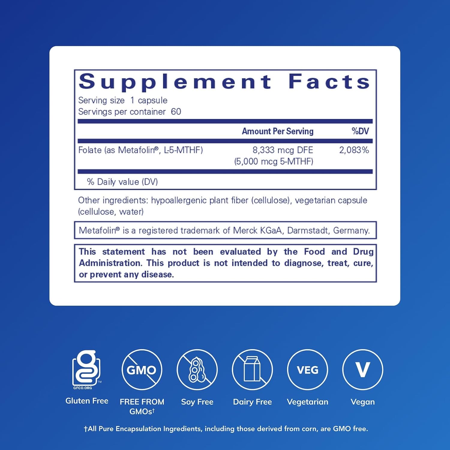 Pure Encapsulations – Folate 5,000 – Activated Vitamin B9 (as Metafolin® 5-MTHF) – 60 Capsules - görsel 2