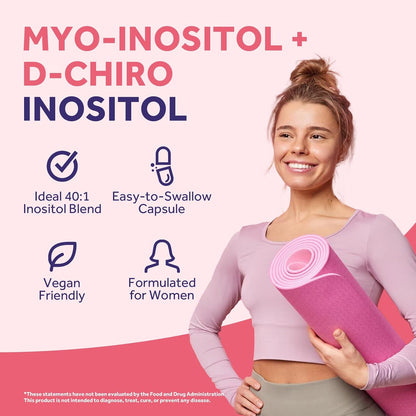 Doctor's Recipes Inositol Food Supplement for Women – Myo-Inositol & D-Chiro Inositol Capsules 2050mg, 40:1 Blend, 120 Vegan Capsules