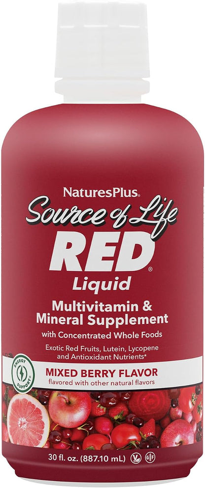 NaturesPlus Source of Life RED Liquid Multivitamin - 887 ml (Pack of 2) - Mixed Berry Flavour