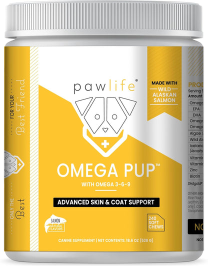 Pawlife Dog Fish Oil Supplements - Omega 3 for Dogs, Skin and Coat Support, Salmon Flavour (60 Chews)