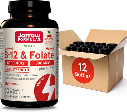 Jarrow Formulae Methyl B-12 & Methyl Folate – Bioactive B12 and B9 Supplement, 60 Chewable Tablets