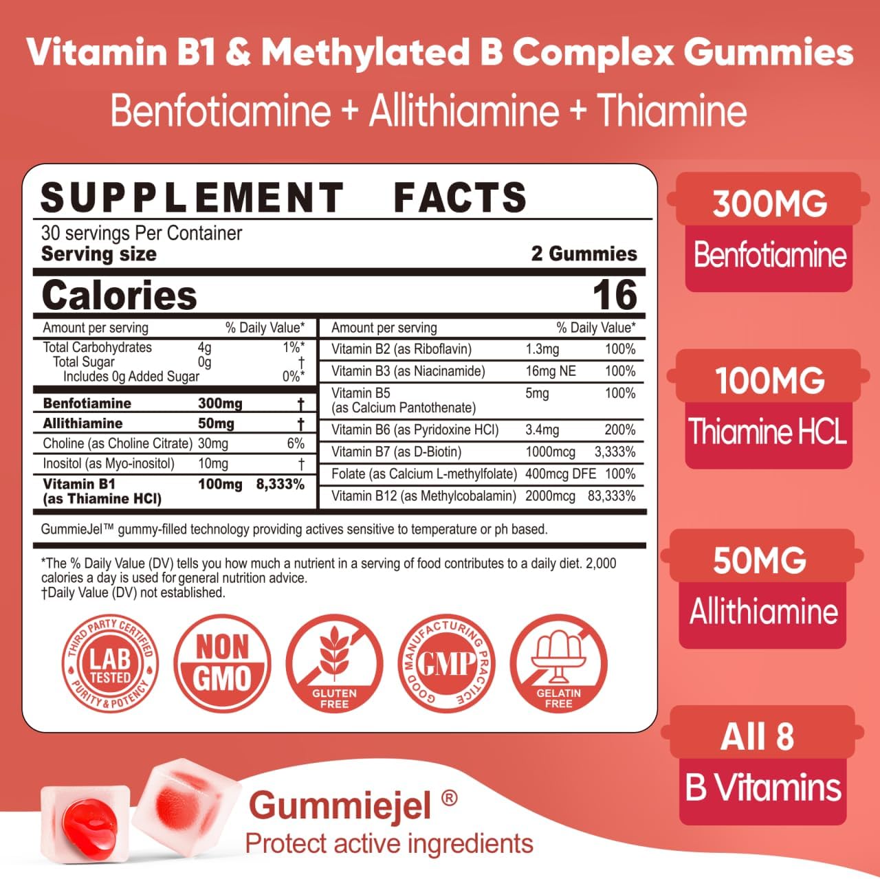 Vitamin B1 and Methylated Vitamin B Complex Gummies with Benfotiamine and Thiamine - görsel 2