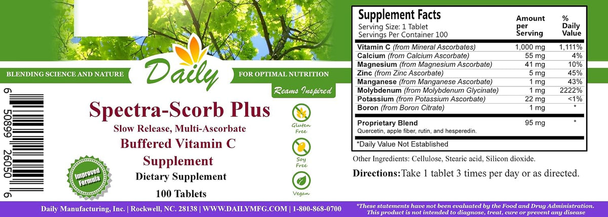 Daily Manufacturing Spectra-Scorb Plus Slow-Release Mineral Ascorbate Vitamin C, 120 Tablets - görsel 2