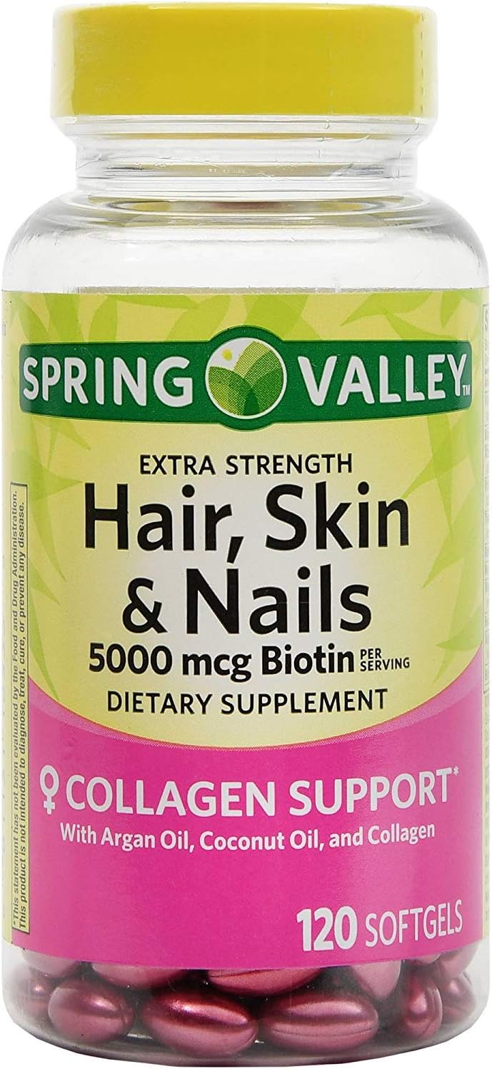 Spring Valley Hair, Skin and Nails Biotin Oil, 120 Softgels - görsel 1