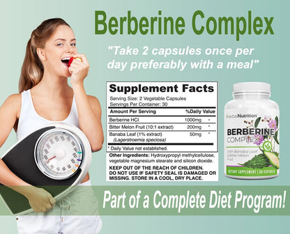 Berberine 1250mg Complex with Banaba and Bitter Melon – 120 Capsules