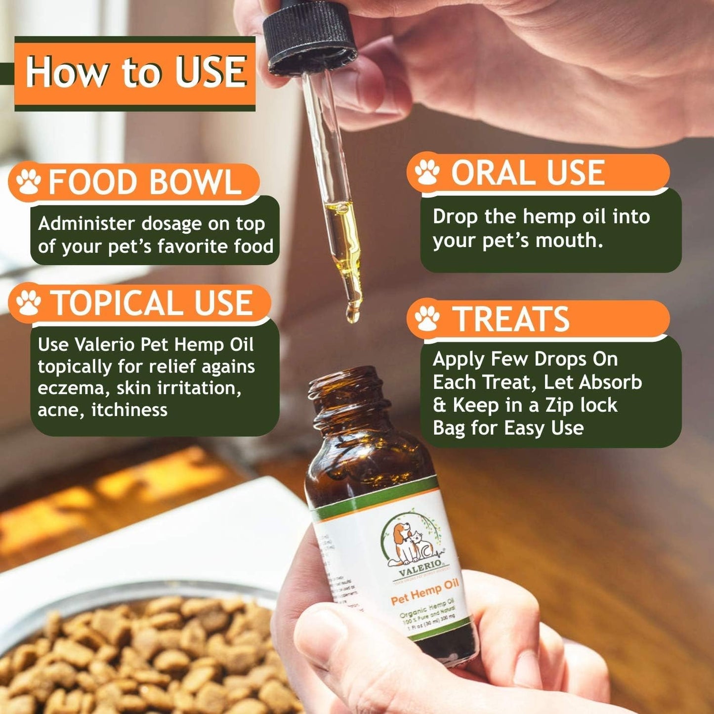 Valerio Pets Hemp Oil for Dogs and Cats - 1 Oz - Hemp Oil Drops with Omega Fatty Acids - Hip and Joint Support and Skin Health - görsel 4