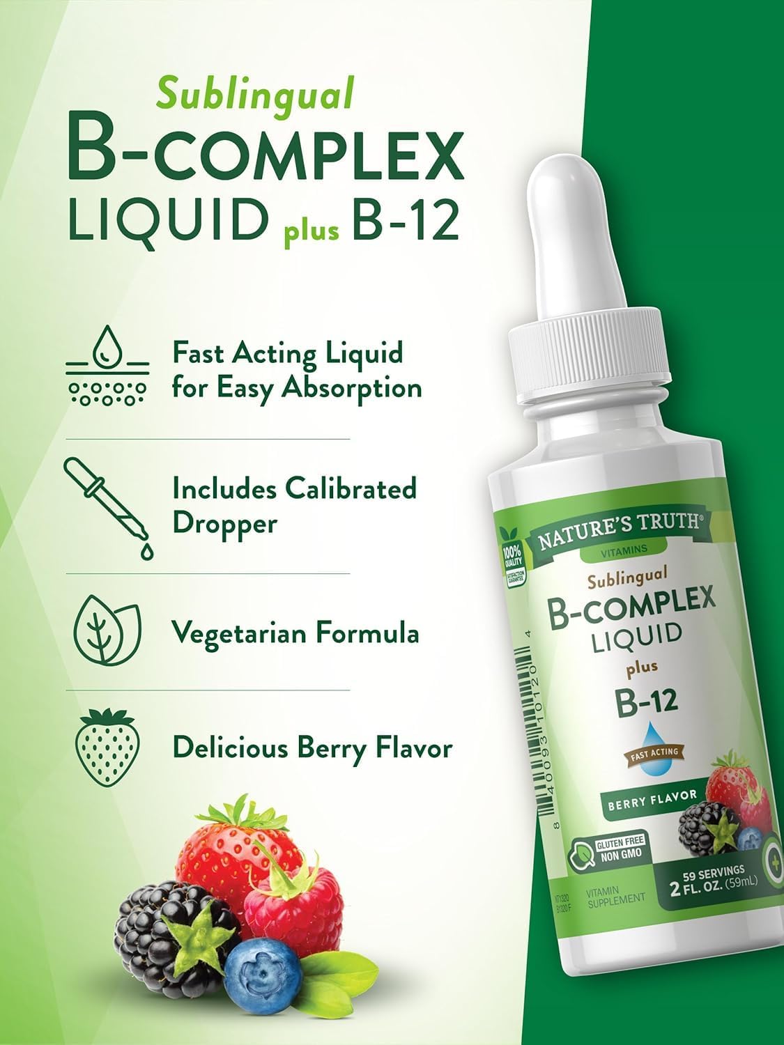 Nature's Truth Sublingual B Complex Liquid Plus B-12 Natural Berry Flavour Liquid - 2 oz, Pack of 2 - görsel 4