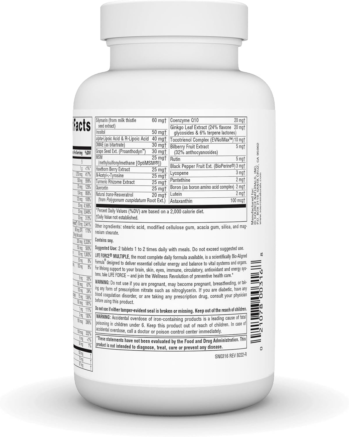 Source Naturals Life Force Multiple Daily Multivitamin – High Strength Essential Vitamins, Minerals, Antioxidants & Nutrients – Energy & Immune Support – 90 Tablets - görsel 3