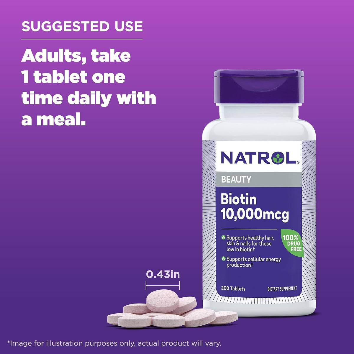Natrol Biotin 10000mcg for Healthy Hair, Skin and Nails, 200 Tablets - görsel 5