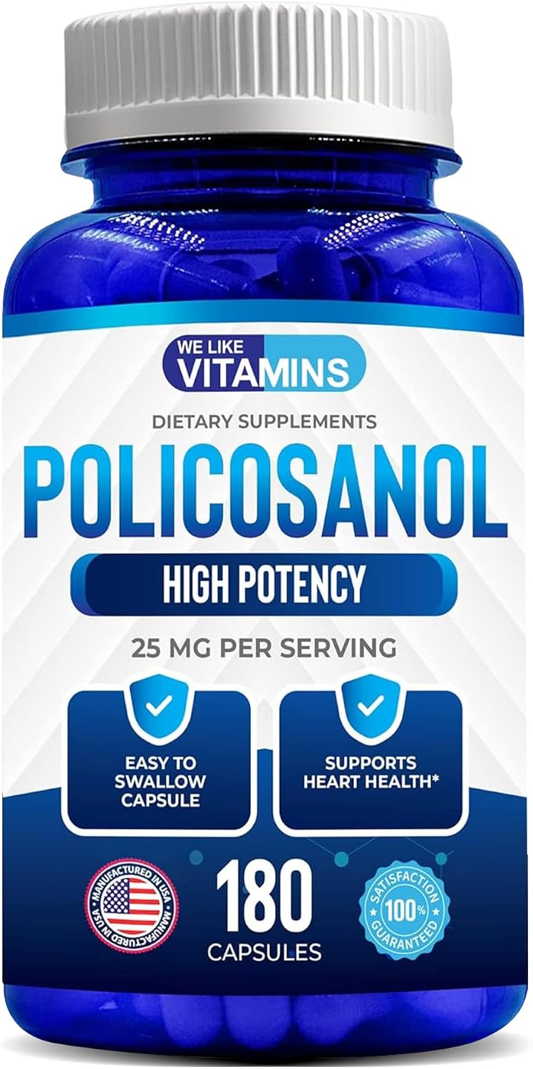 Policosanol 25mg - 180 Capsules - Natural Sugar Cane Supplement - Non-GMO & Gluten-Free - görsel 1