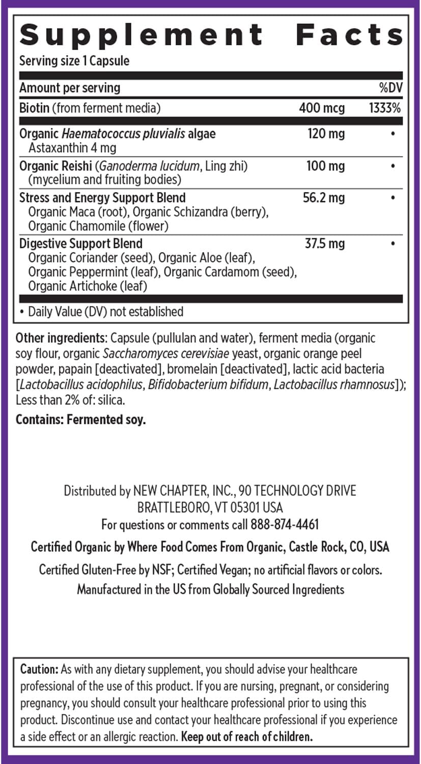 New Chapter Biotin Supplement, Vegan Hair Skin and Nails Vitamins with Fermented Biotin + Astaxanthin - 60 Count - görsel 6