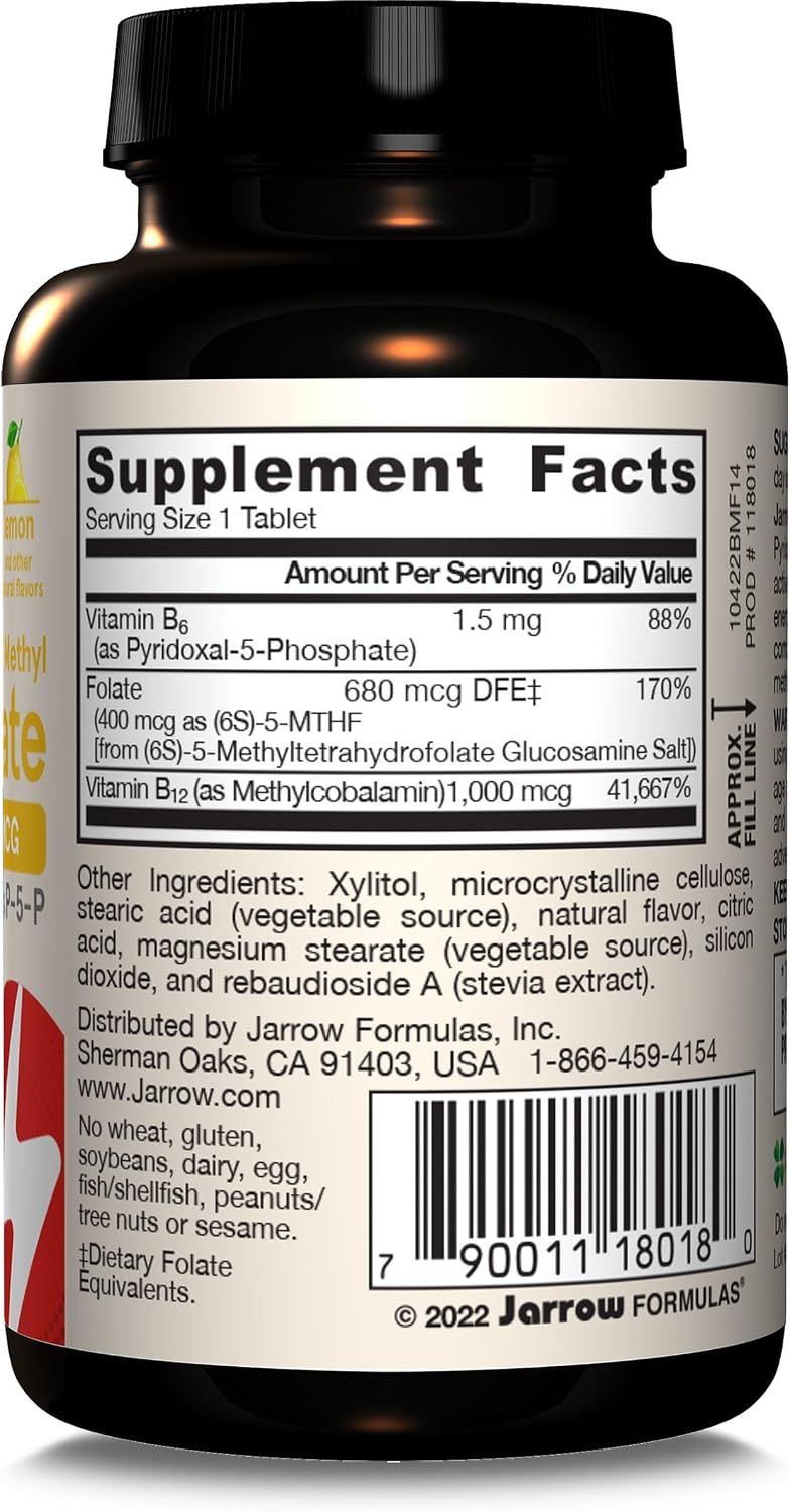 Jarrow Formulae Methyl B-12 1000mcg + Methyl Folate 400mcg, Extra Strength, with P-5-P, 100 Chewable Tabs (12-Pack) - görsel 10