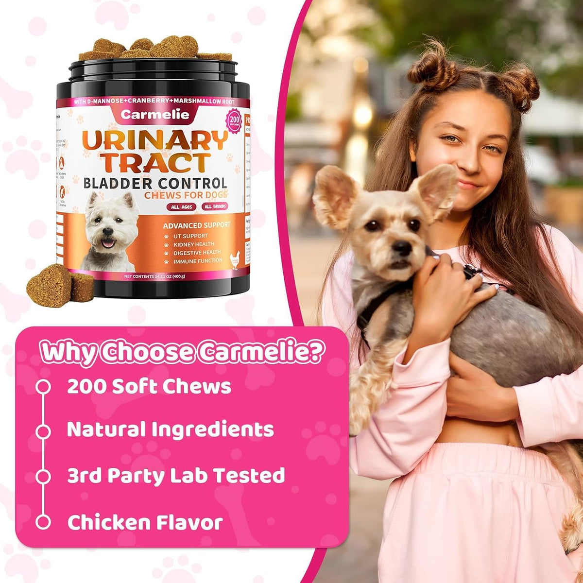 Cranberry Supplement for Dogs, Urinary Tract & Bladder Support - Cranberry Chews with D-Mannose - Kidney+Bladder, Digestion & Immune Support - 200 Chews, Chicken Flavour - görsel 7